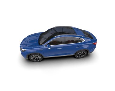 Beyaz arkaplanda izole edilmiş mavi bir SUV 'un 3 boyutlu görüntüsü