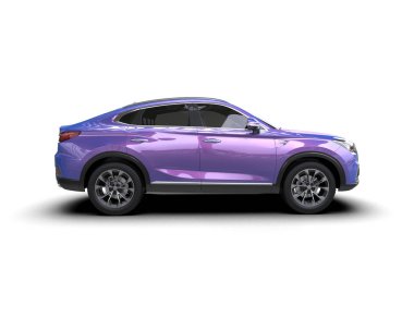 Modern, mor, modern, beyaz bir araba.