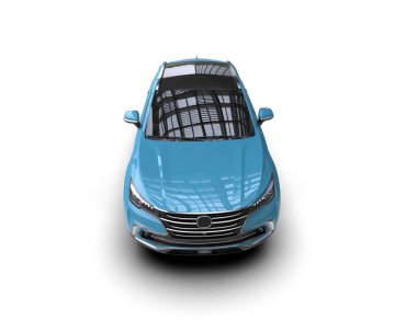 Yansımalı mavi modern araba. 3 Boyutlu Hazırlama