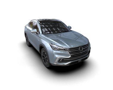 Gri arka planda gölgesi olan modern şehir arabası. 3d illüstrasyon