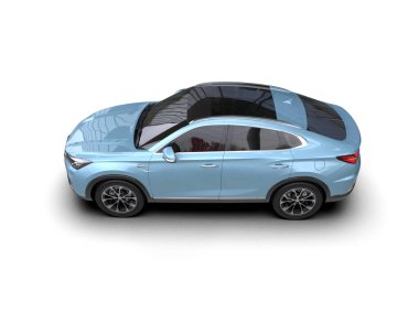 Mavi SUV arabası beyaz arka planda izole edildi. 3 boyutlu görüntüleme - 3 boyutlu.