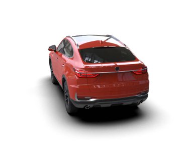 Beyaz arka planda kırmızı modern SUV. 3d oluşturma