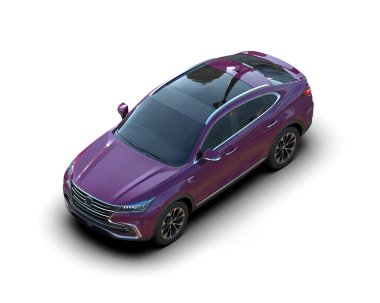 Beyaz arka planda modern bir arabanın 3 boyutlu görüntüsü