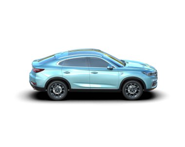 Beyaz arka planda modern mavi arazi aracı. 3d illüstrasyon