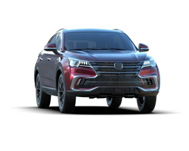 Siyah araba beyaz arka planda izole edildi. 3D görüntüleme - illüstrasyon