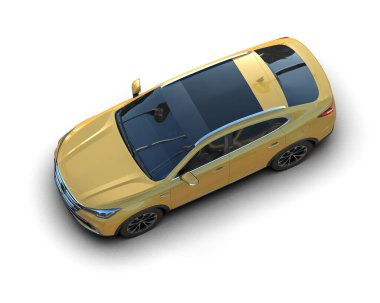 Kırpma yolu olan beyaz bir arka planda modern şehir arabası. 3 Boyutlu Hazırlama