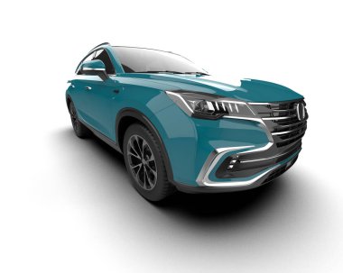 Mavi araba beyazda izole edilmiş. 3D görüntüleme - illüstrasyon