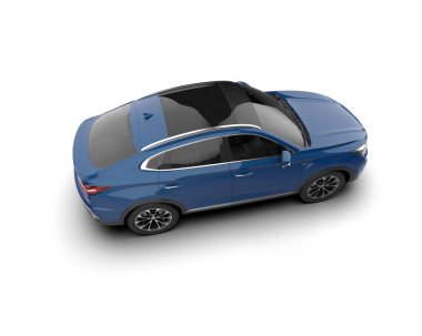 Beyaz, boş dizaynlı mavi spor araba. Yan görünüş. 3d illüstrasyon.