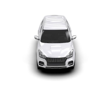 Siyah arka planda beyaz modern araba. Ön manzara. 3d oluşturma.