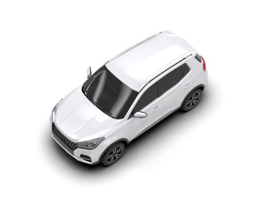 Beyaz arkaplanda beyaz bir arabanın 3 boyutlu görüntüsü