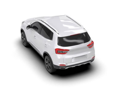 Siyah, modern, beyaz arka planı olan bir SUV. 3d oluşturma