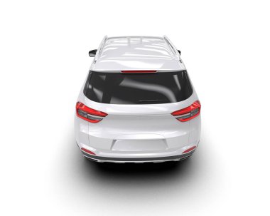 Beyaz arka planda modern şehir arabası. Gölgeli araba şehri konsepti. 3d oluşturma