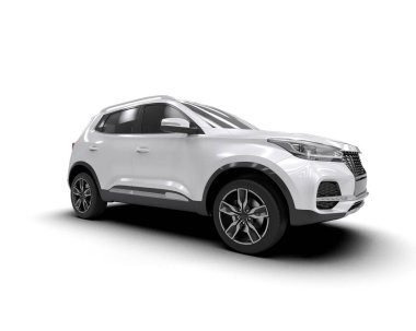 Beyaz arka planda bir araba. 3D görüntüleme - illüstrasyon