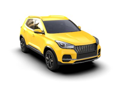 Beyaz arka planda sarı lüks SUV. 3d oluşturma