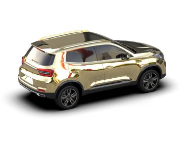 Altın renkli arazi aracı beyaz arka planda izole edilmiş. 3d oluşturma