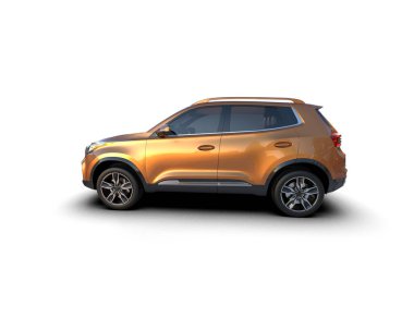 Beyaz arka planda gölgesi olan modern bir araba. 3d oluşturma