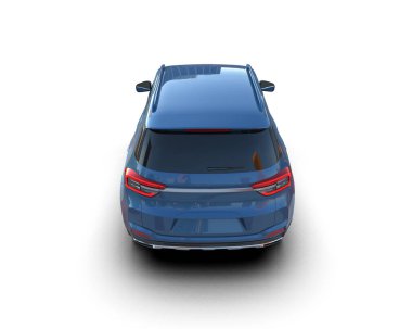 modern mavi araba beyaz zemin üzerinde izole edilmiş 3 boyutlu görüntüleme