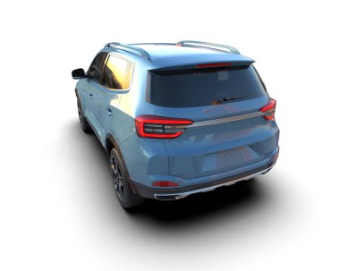 Beyaz arka planı olan modern mavi şehir cipi