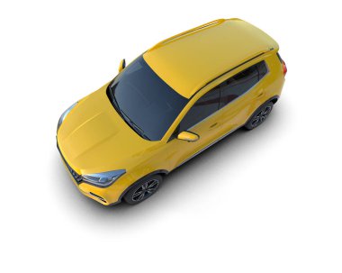 Beyaz arka planda modern şehir arabası. Öndeki arabadan ve gölgeden.