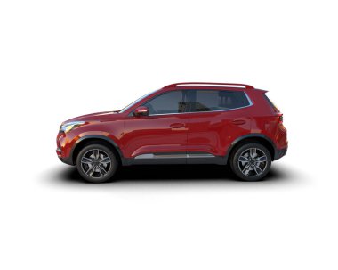 Beyaz arka planda kırmızı araba, yan görünüm