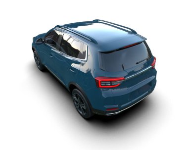 modern mavi araba beyaz arka planda izole edilmiş 3 boyutlu görüntüleme