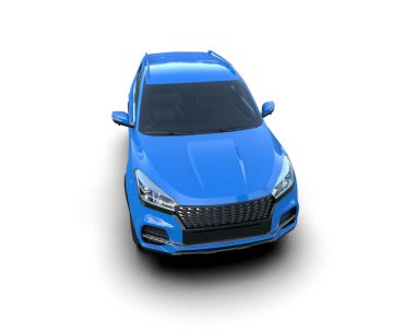 Mavi modern araba. 3d oluşturma
