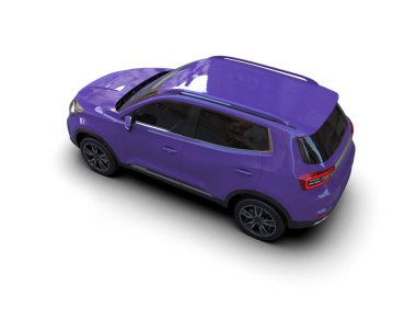 Beyaz arka planda mor bir araba. 3 Boyutlu Hazırlama