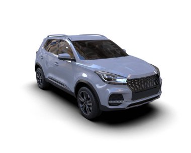 Beyaz arka planda modern küçük spor araba, 3 boyutlu, beyaz arka planda izole edilmiş.