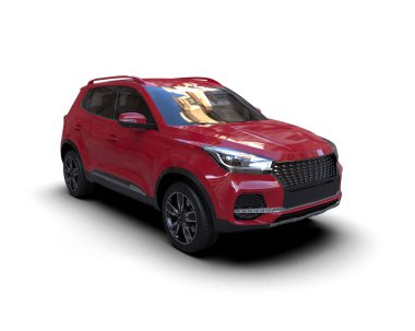 Kırmızı SUV ve küçük siyah bir araba. yüksek çözünürlüklü 3d görüntüleyici