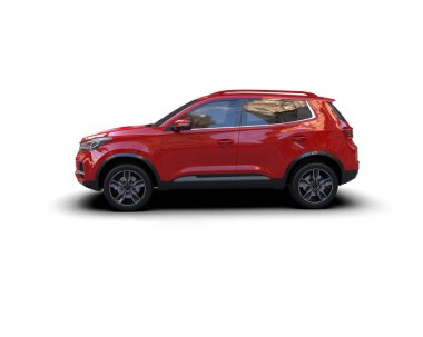 Beyaz arkaplanda logo için boş alanı olan kırmızı araba