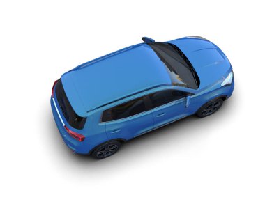 mavi araba beyaz arkaplanda izole edildi