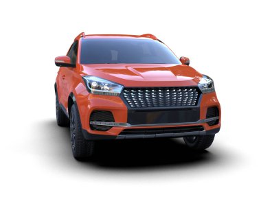Kırmızı SUV arabası beyaz arka planda izole edilmiş. 3d oluşturma