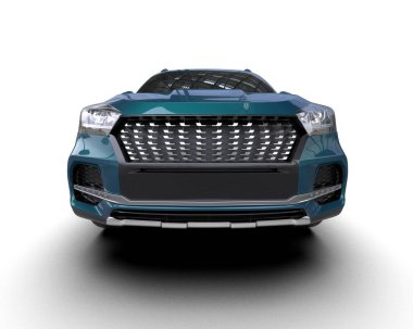 mavi spor araba - ön manzara - 3 boyutlu görüntüleme