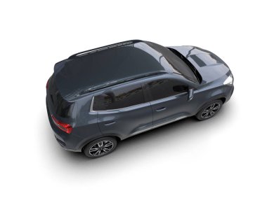 Beyaz arka planda siyah bir araba. 3d oluşturma