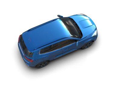 Mavi araba beyaz arka planda izole edilmiş. 3d illüstrasyon.