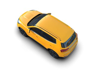 Sarı araba beyaz arka planda izole edilmiş. 3d illüstrasyon