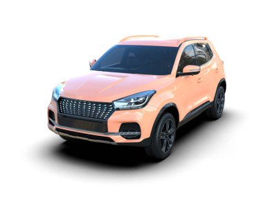 Modern SUV arabası. Siyah arkaplanda 3D görüntüleme