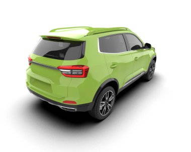 Beyaz arkası beyaz ekranlı yeşil bir cip. 3d oluşturma