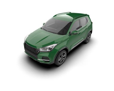 Yeşil araba arka planda izole edildi. 3D görüntüleme - illüstrasyon