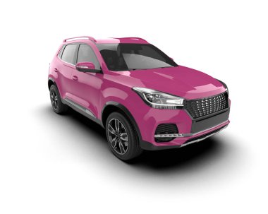 modern pembe araba kırpma yolu ve 3 boyutlu görüntüleme ile beyaz arkaplanda izole edildi