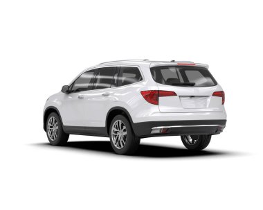 Beyaz beyaz bir geçmişi olan beyaz, modern bir aile cipi. 3d oluşturma.