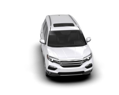 Beyaz araba siyah arka plan ve arabayla izole edilmiş.