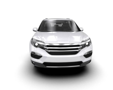 Beyaz arka planda izole edilmiş beyaz lüks bir araba. Araba beyaz arka planda bir arabadır. 3d oluşturma