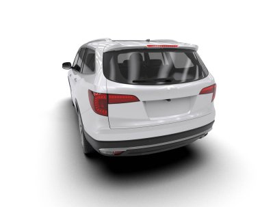 Beyaz arka planda izole edilmiş beyaz bir araba. 3d illüstrasyon