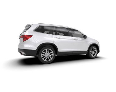 Siyah jipli beyaz bir araba. Yan görünüş. 3d oluşturma.