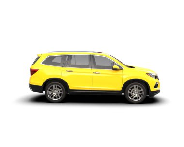 Beyaz arka planda sarı SUV