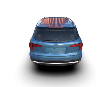 Stüdyo ışığında 3 boyutlu mavi araba.