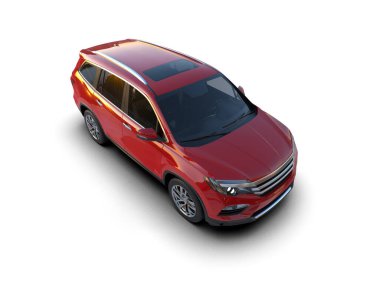 Modern bir jipin beyaz stüdyo arka planında 3 boyutlu görüntüsü daha az.