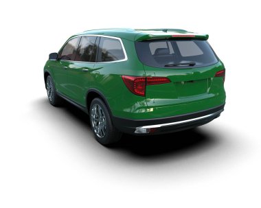 Beyaz arka planda tasarım için boş bir tasarımı olan yeşil modern bir araba. 3d oluşturma