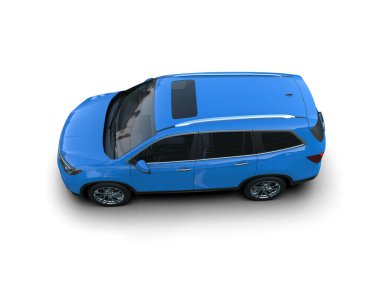 Beyaz arka planda mavi küçük modern elektrikli araba.